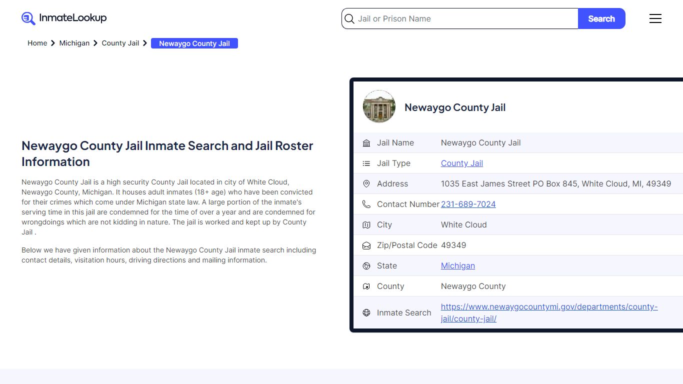 Newaygo County Jail Inmate Search and Jail Roster Information